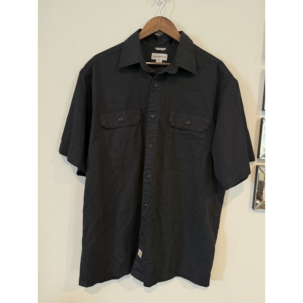 Carhartt Men's XL Black Relaxed Fit Short Sleeve Work Shirt Button Front